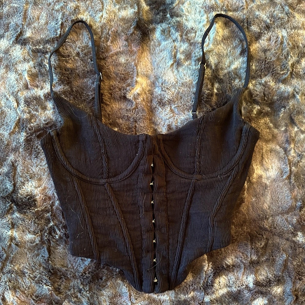 White Fox Corset Bustier Top in Black (Size S)